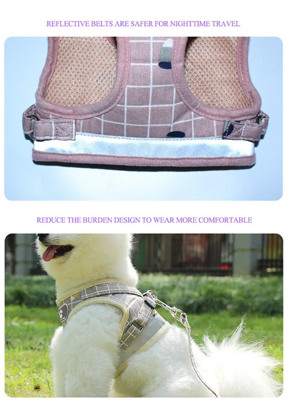 French Bulldog Breathable Reflective Dog Harness And Leash