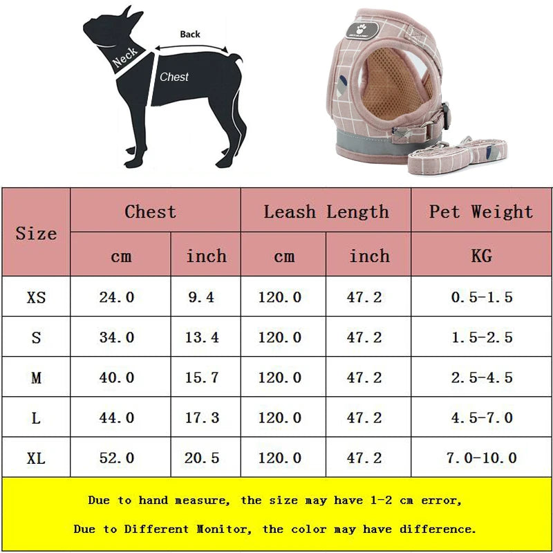French Bulldog Breathable Reflective Dog Harness And Leash