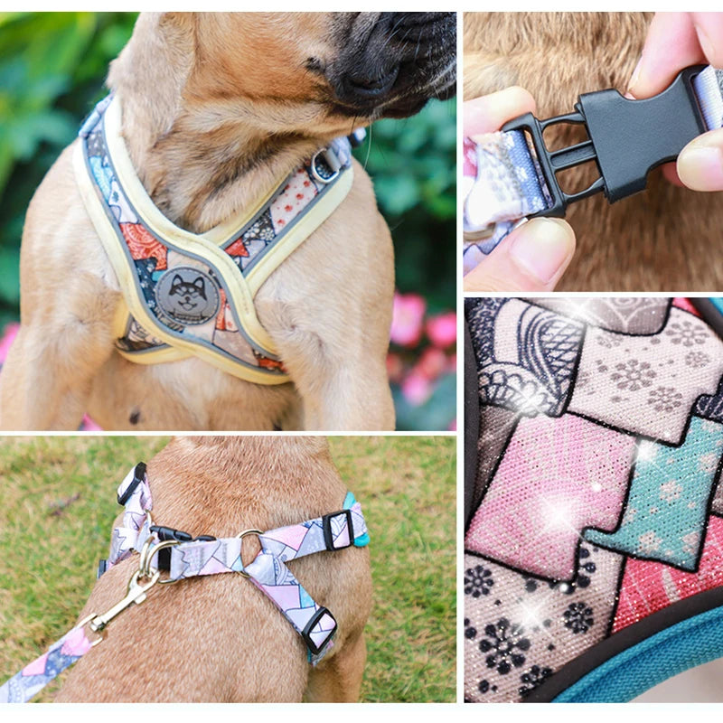 Adjustable Dog Harness and Leash Set for Small Medium Dogs.