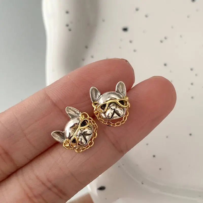 Creative Hip Hop Style French Bulldog Stud Earrings