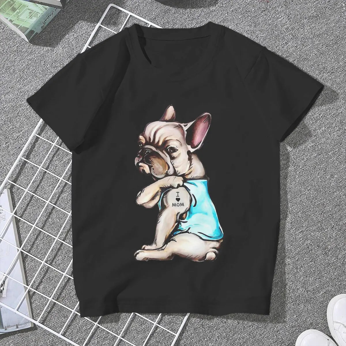 French Bulldog I Love Mom Tattoo T-Shirt for Women