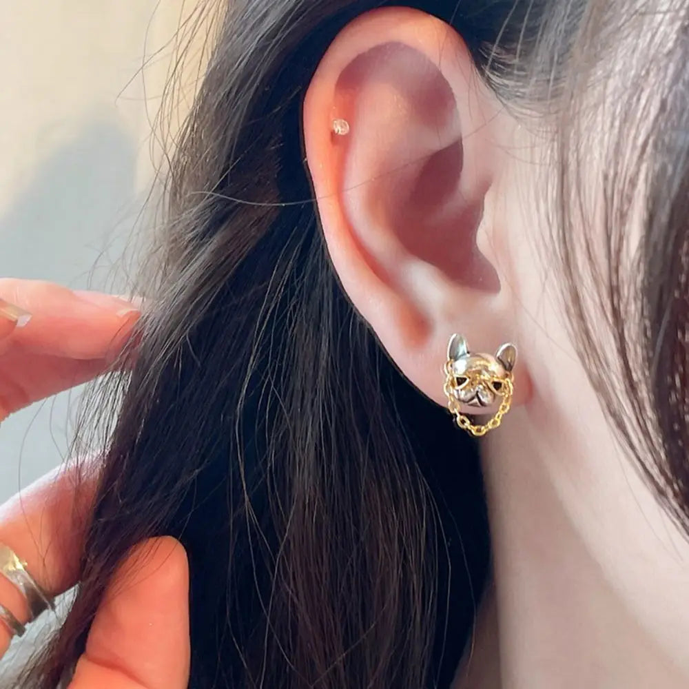 Creative Hip Hop Style French Bulldog Stud Earrings