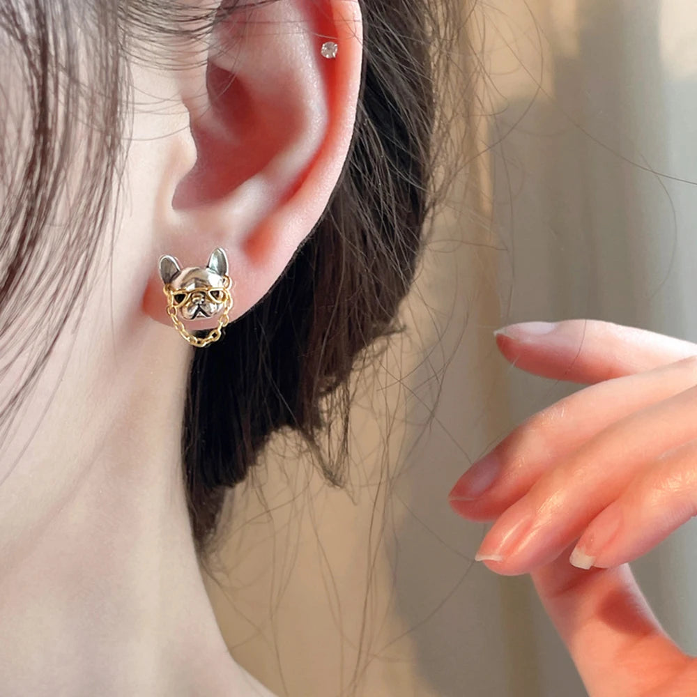 Creative Hip Hop Style French Bulldog Stud Earrings