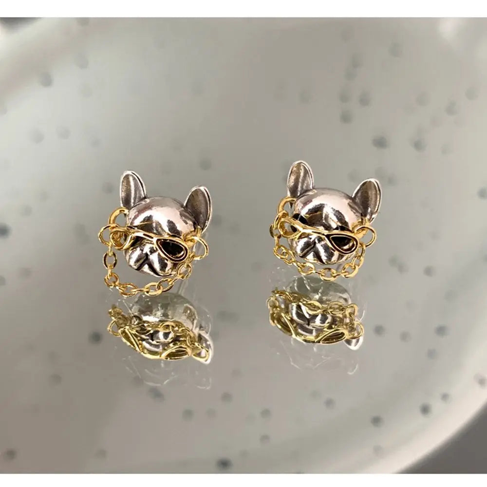 Creative Hip Hop Style French Bulldog Stud Earrings