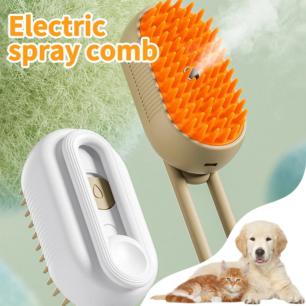 Electric Steam Dog Brush with 360° Rotating Handle 3 in 1 Electric Spray