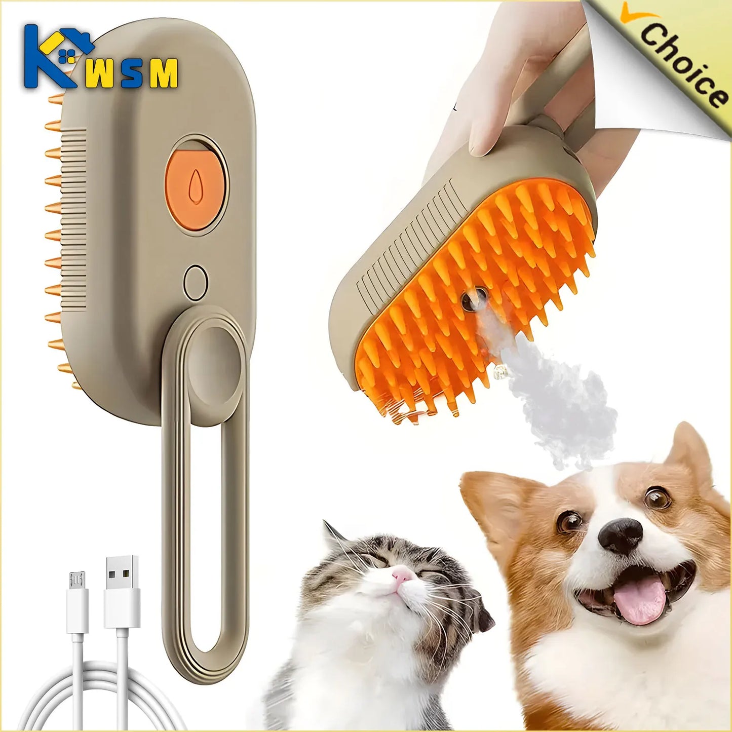 Steamy Dog Brush And Electric Spray 3 in1 Removing Tangled and Loose Hair
