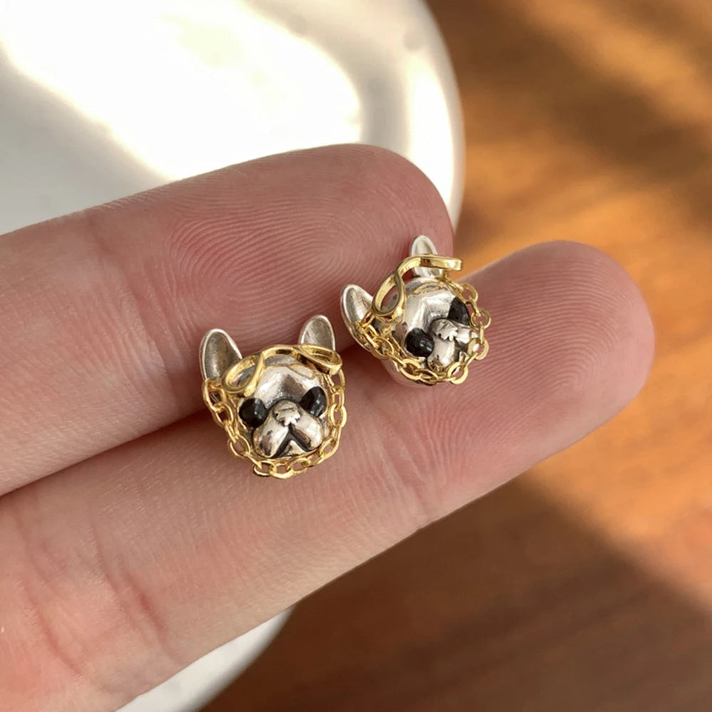 Creative Hip Hop Style French Bulldog Stud Earrings