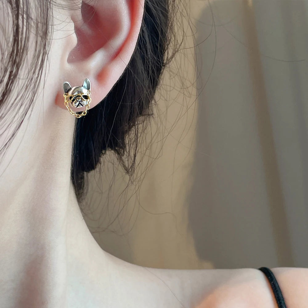 Creative Hip Hop Style French Bulldog Stud Earrings