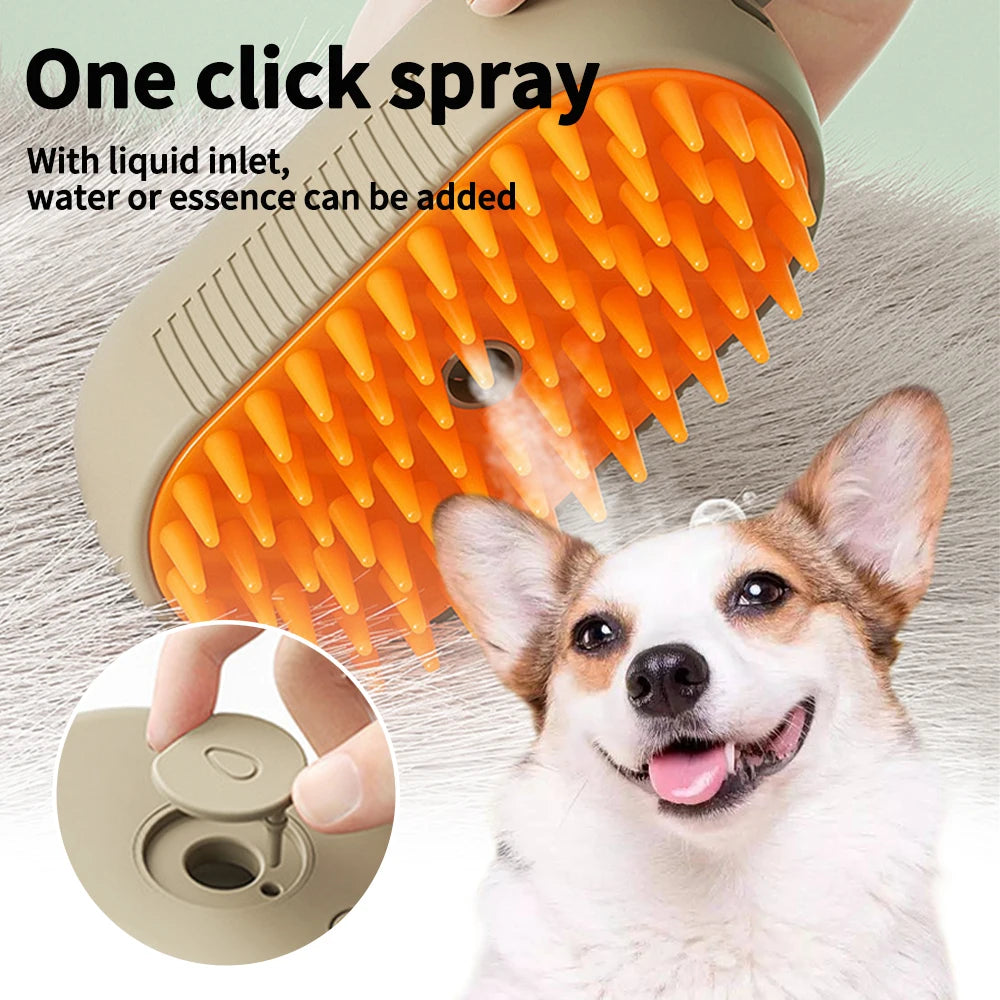Electric Steam Dog Brush with 360° Rotating Handle 3 in 1 Electric Spray