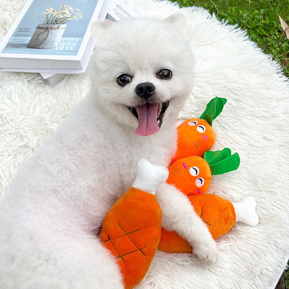 Dog Plush Squeaky Bone/Carrot Toy for Small Medium Dogs