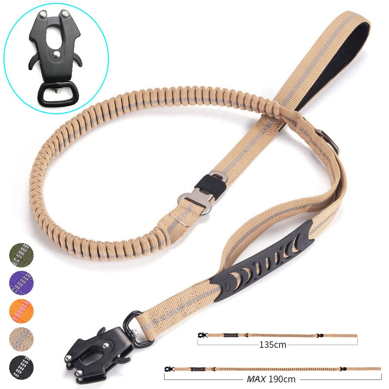 Heavy Duty Tactical Bungee No Pull Dog Leash With Safety Car Seat Attachment