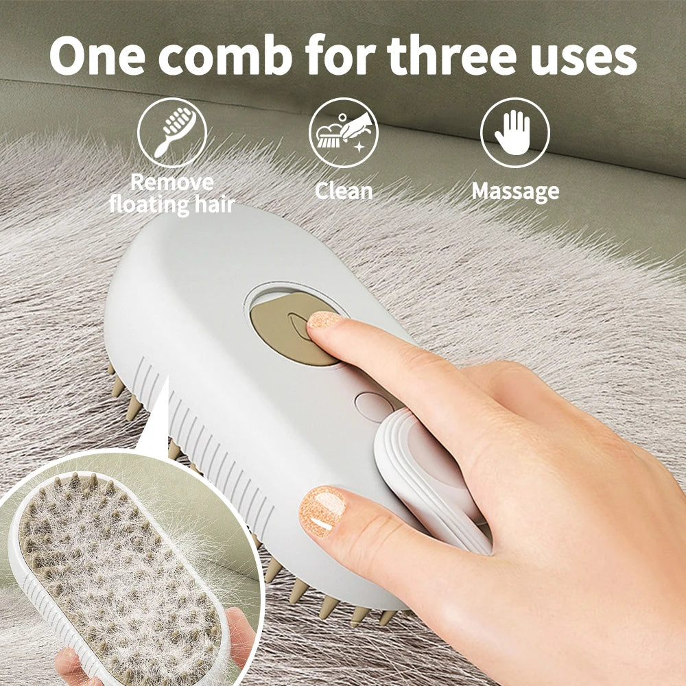 Electric Steam Dog Brush with 360° Rotating Handle 3 in 1 Electric Spray
