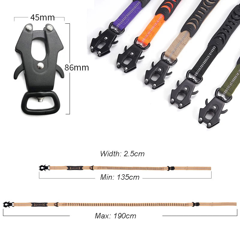 Heavy Duty Tactical Bungee No Pull Dog Leash With Safety Car Seat Attachment