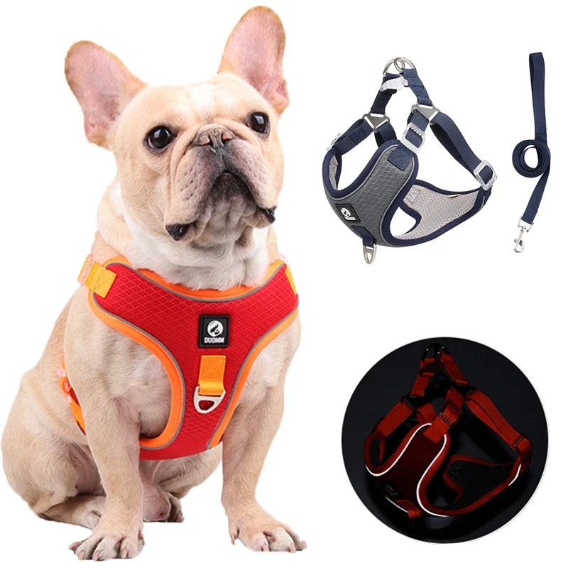 French Bulldog No Pull Adjustable Reflective Harness And leash Set