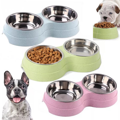 Dog Food And Water Feeder Stainless Steel Pet Drinking Bowls