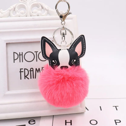 Fluffy Fur Ball French Bulldog Keyring