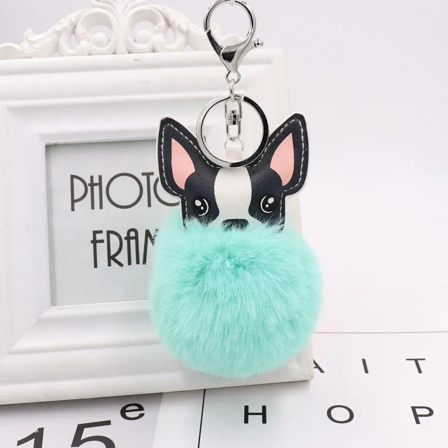 Fluffy Fur Ball French Bulldog Keyring