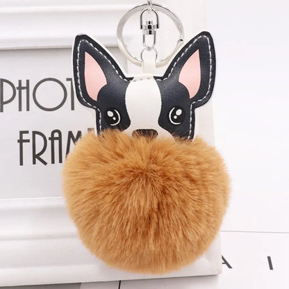 Fluffy Fur Ball French Bulldog Keyring