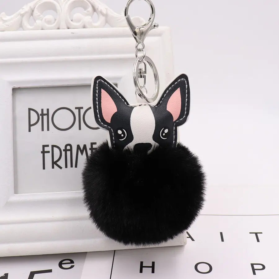 Fluffy Fur Ball French Bulldog Keyring