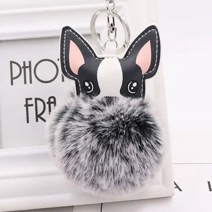 Fluffy Fur Ball French Bulldog Keyring