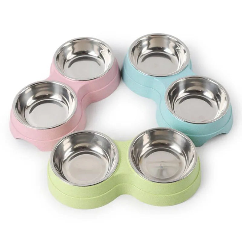 Dog Food And Water Feeder Stainless Steel Pet Drinking Bowls