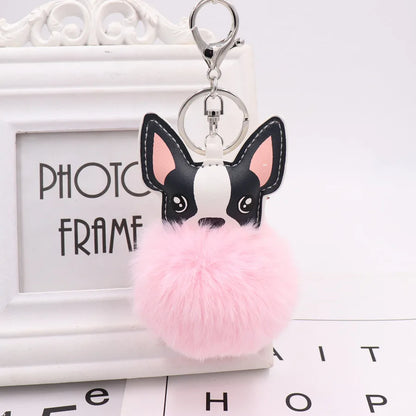 Fluffy Fur Ball French Bulldog Keyring