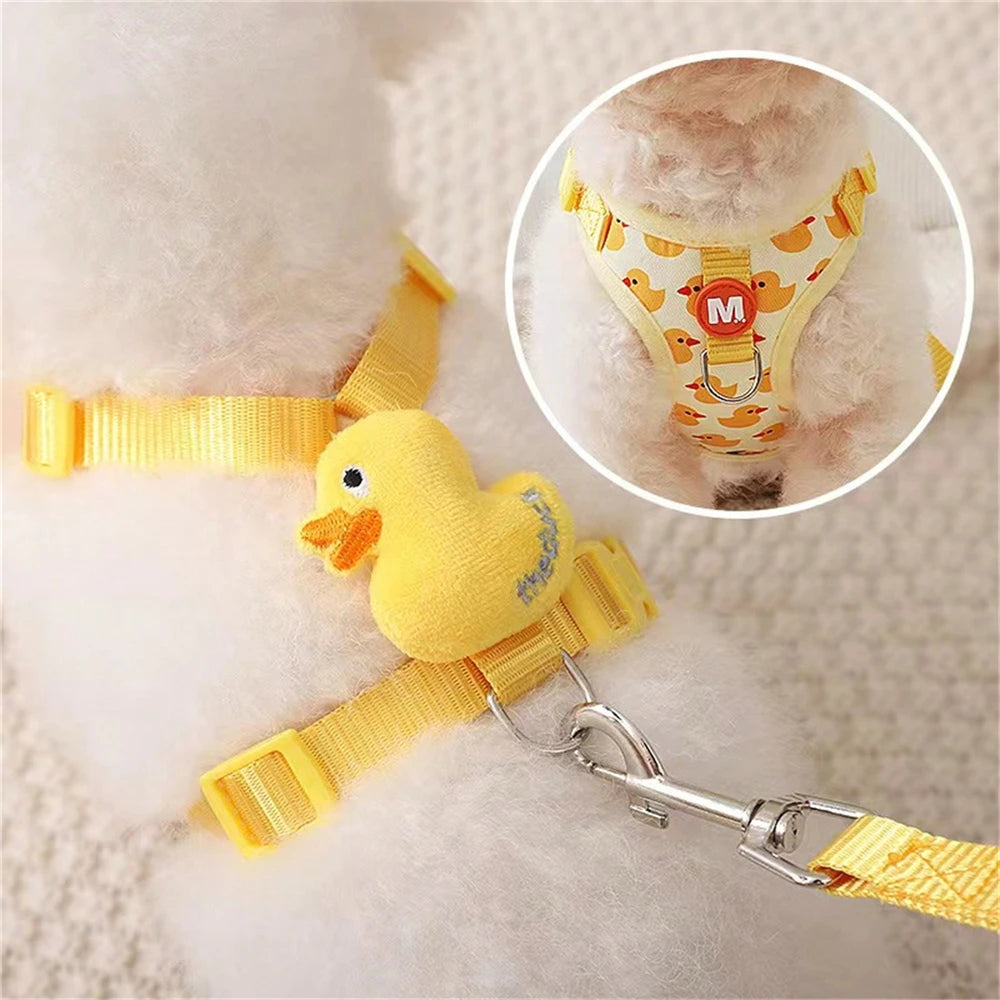 Cute Duck Pattern Harness and Leash set for Small Medium Dogs