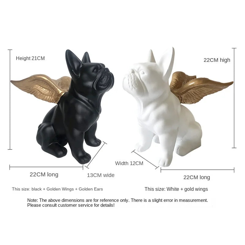 French Bulldog Golden Wing Black Ceramic Sculpture