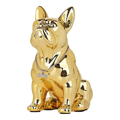 French Bulldog Electroplated Golden and Silver Statue