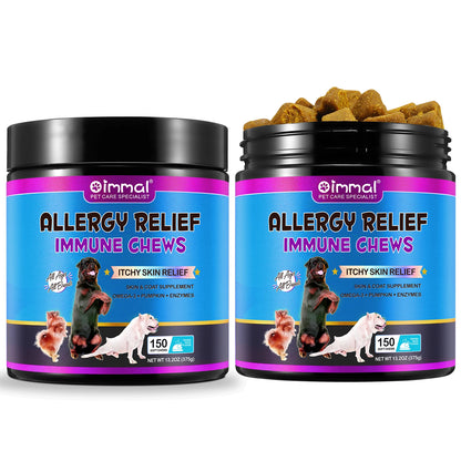 Dog Allergy Relief Duck Flavour Chews dog treats Anti Itch Skin & Coat Supplement Omega 3 Fish Oil Itchy Skin Relief Treatment Pills