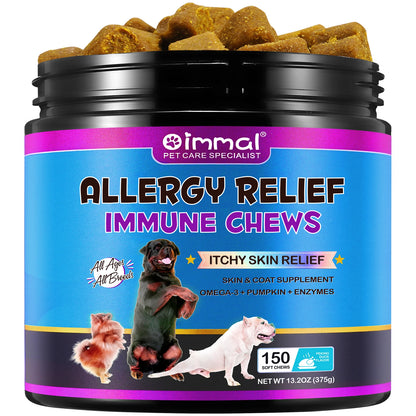 Dog Allergy Relief Duck Flavour Chews dog treats Anti Itch Skin & Coat Supplement Omega 3 Fish Oil Itchy Skin Relief Treatment Pills