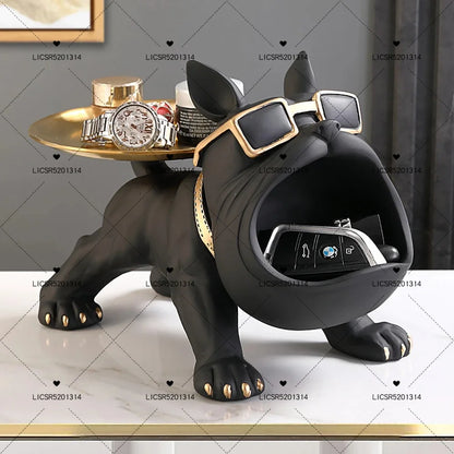 French Bulldog Resin Table Decoration With Metal Tray