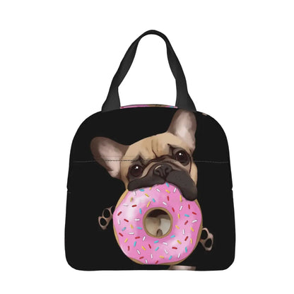 French Bulldog Lovers Sweet Pink Donuts Insulated Lunch Bag