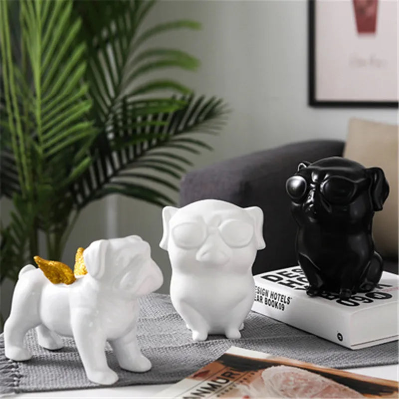 French Bulldog Golden Wing Black Ceramic Sculpture