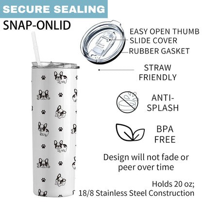 French Bulldog Stainless Steel Tumbler 20 Oz for Dog Lovers With Lid