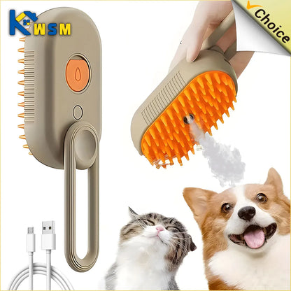 Steamy Dog Brush And  Electric Spray 3 in1 Removing Tangled and Loose Hair