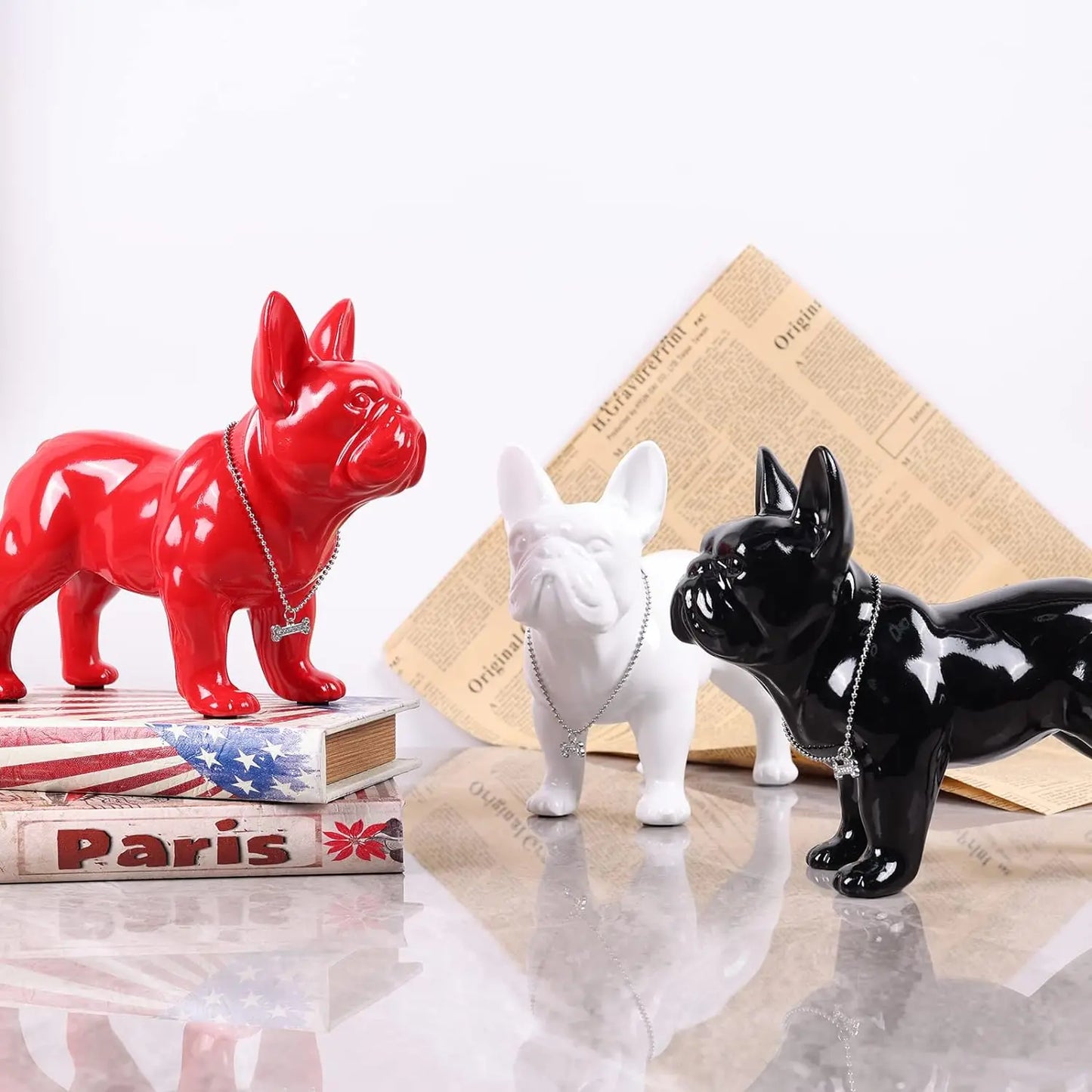 French Bulldog Electroplated Golden and Silver Statue