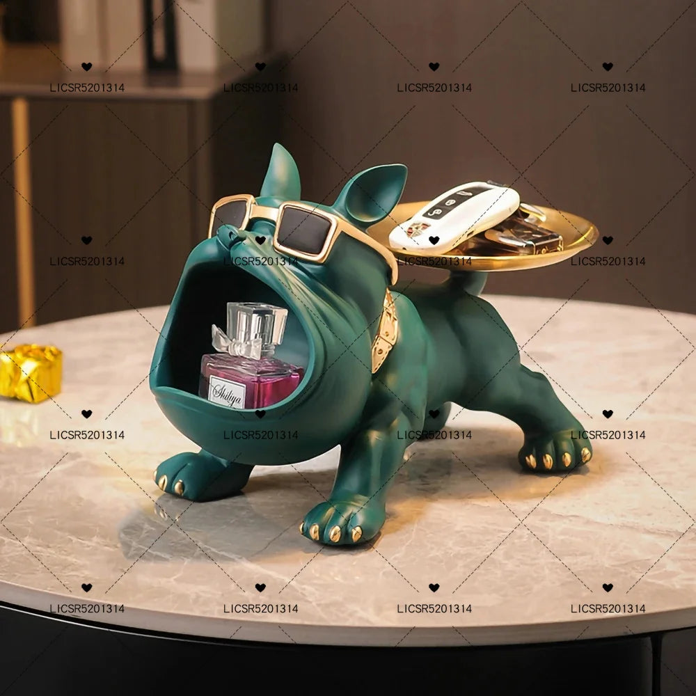 French Bulldog Resin Table Decoration With Metal Tray