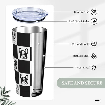 French Bulldog Checked 20 Oz Tumbler