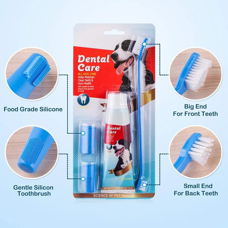 Dog Teeth Cleaning Kit (Toothpaste, Soft Long Toothbrush & Finger Toothbrush)