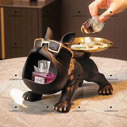 French Bulldog Resin Table Decoration With Metal Tray