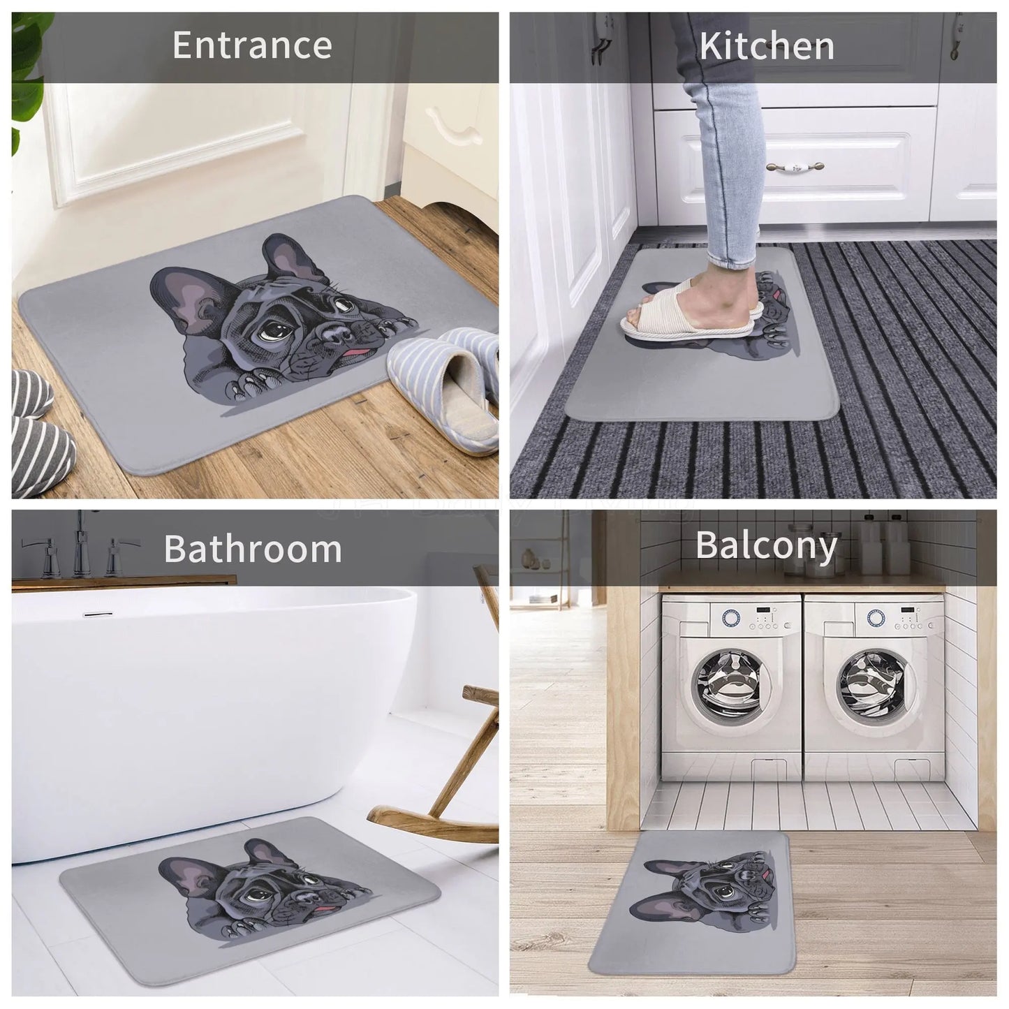 Cute Cartoon French Bulldog Mat