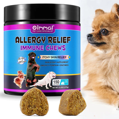 Dog Allergy Relief Duck Flavour Chews dog treats Anti Itch Skin & Coat Supplement Omega 3 Fish Oil Itchy Skin Relief Treatment Pills