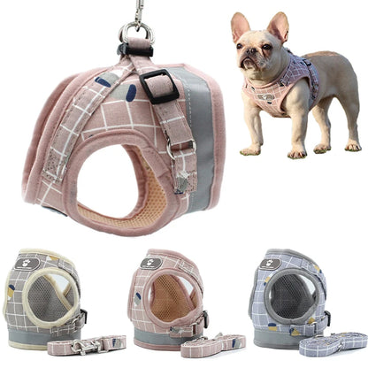 French Bulldog  Breathable Reflective Dog Harness And Leash