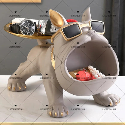 French Bulldog Resin Table Decoration With Metal Tray