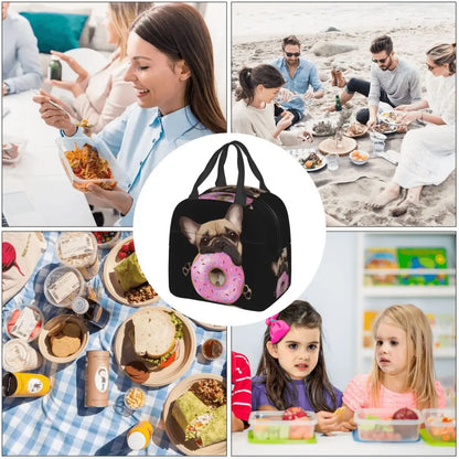 French Bulldog Lovers Sweet Pink Donuts Insulated Lunch Bag